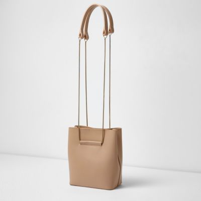 Nude leather chain strap mini bucket bag